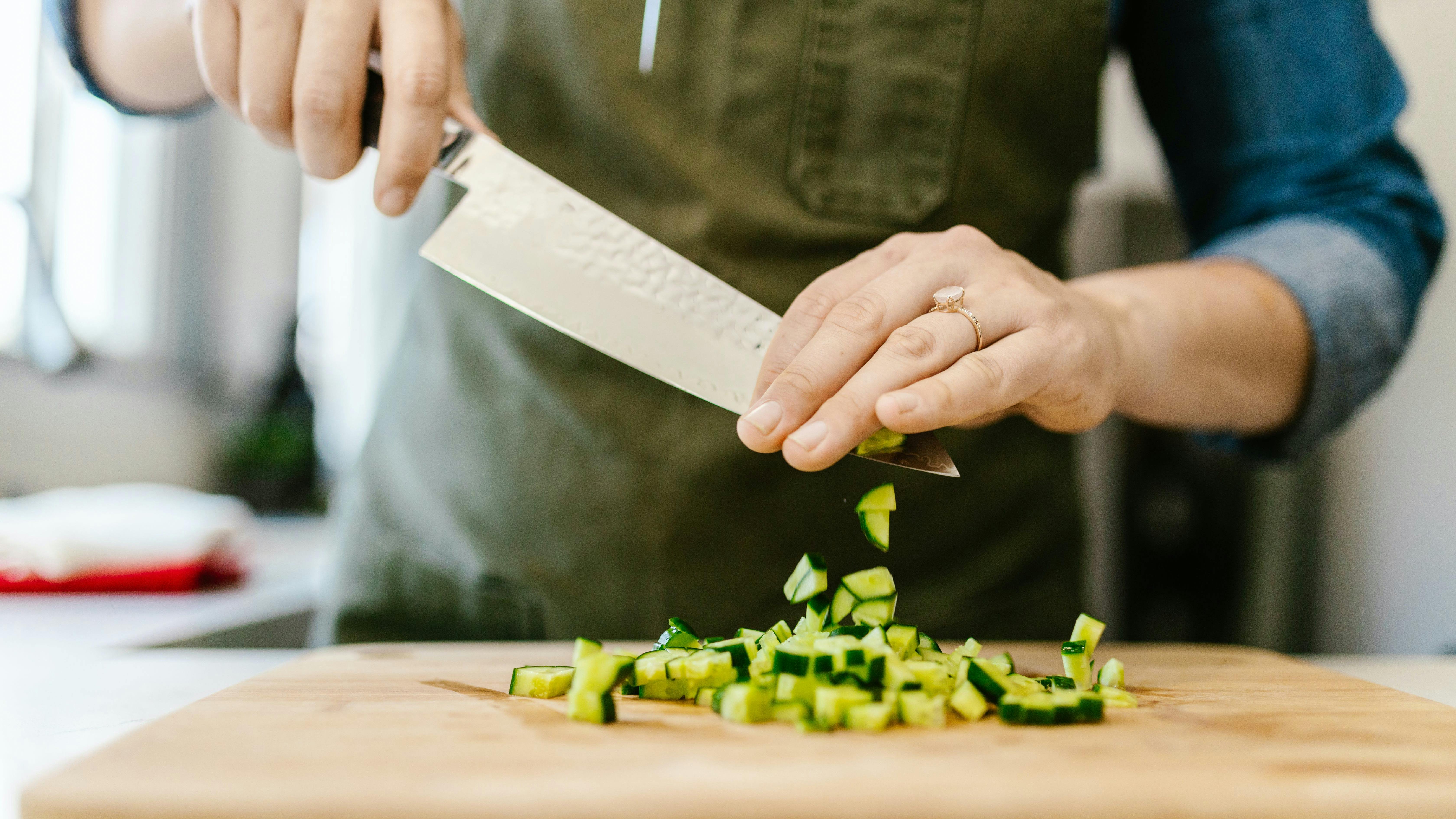 Dicing a zucchini with a gyuto knife.
