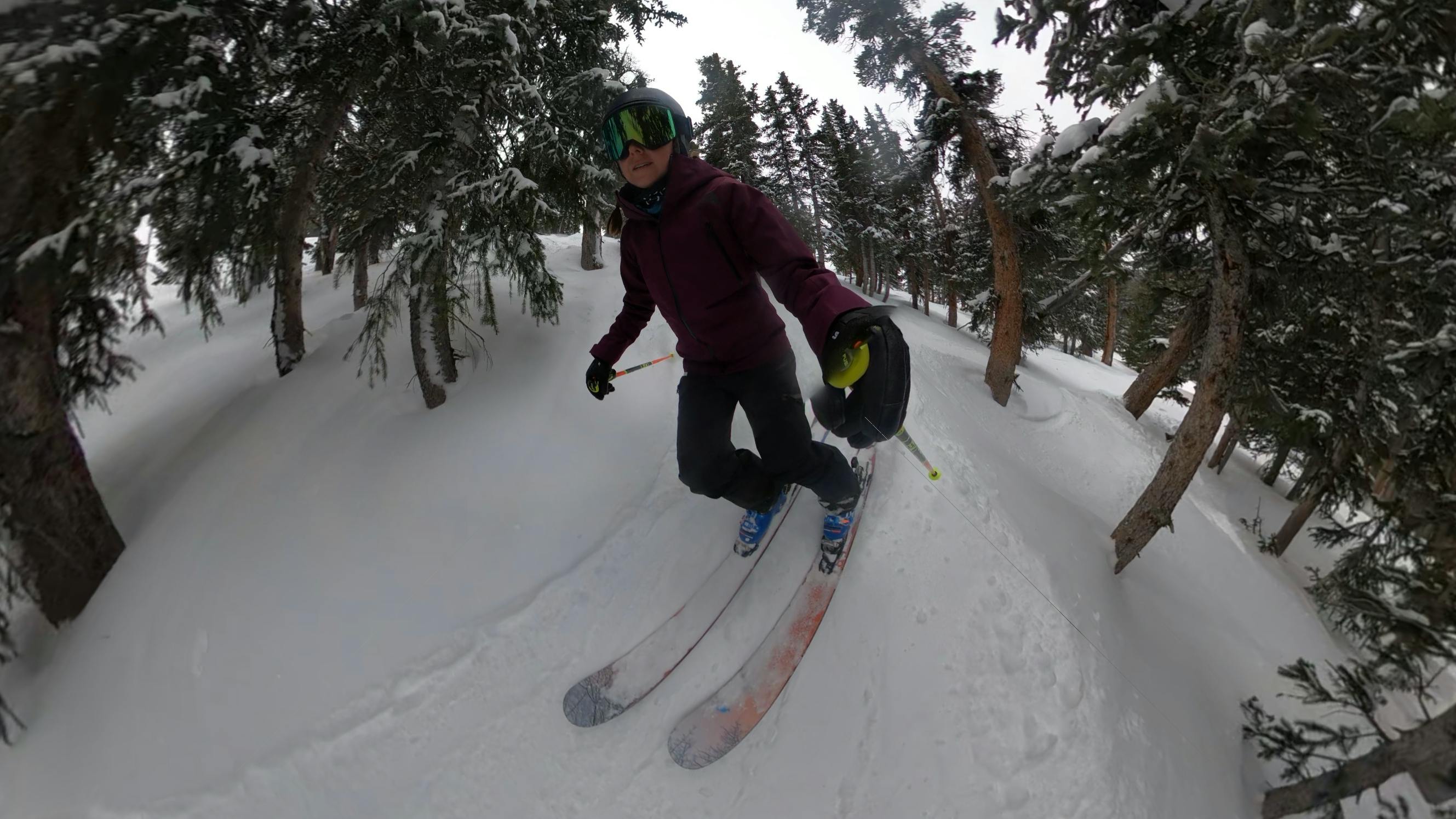 A skier on the Nordica Unleashed 108 Tree Skis. 
