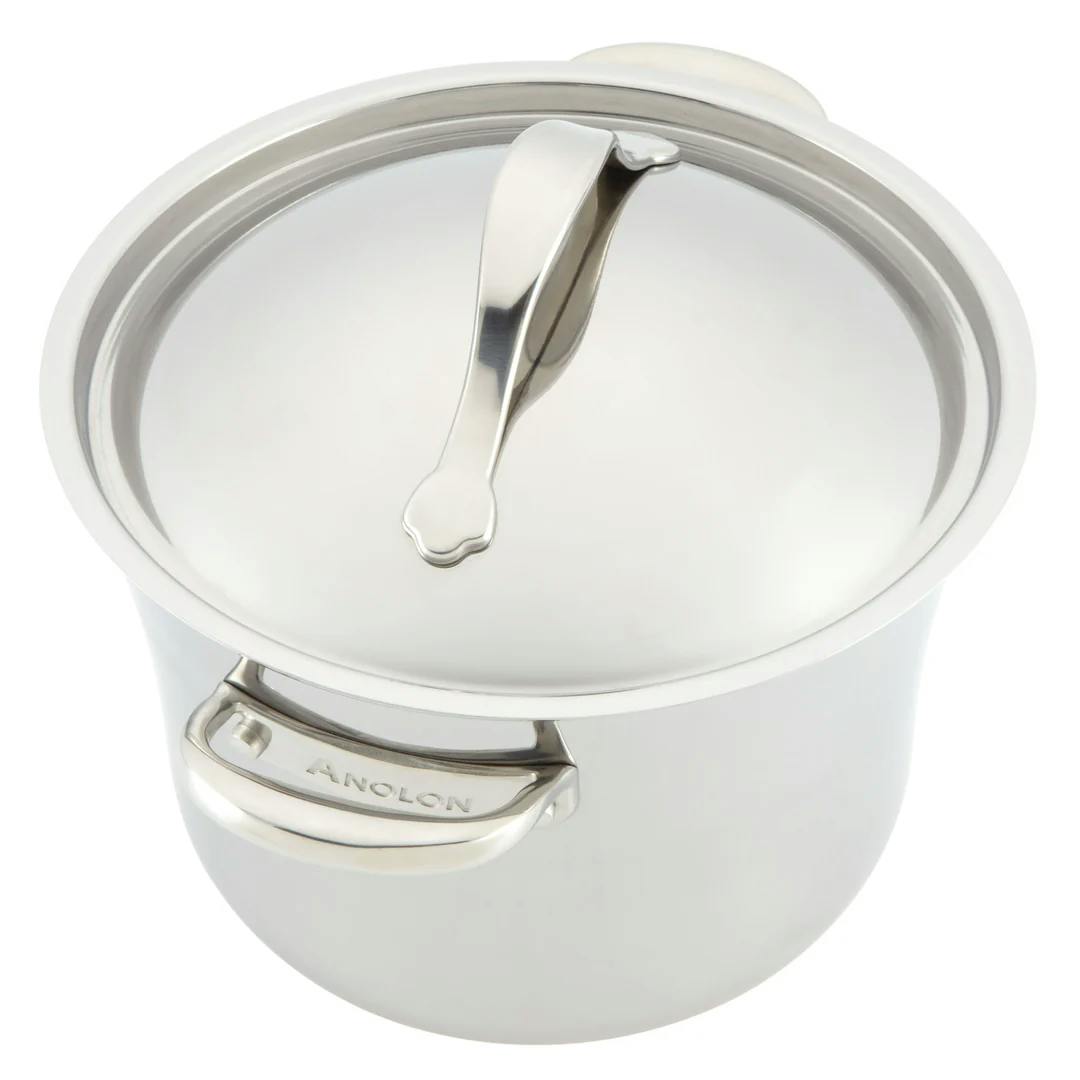 Anolon Nouvelle Copper Stainless Steel Saucepan with Lid, 3.5-Quart, Silver