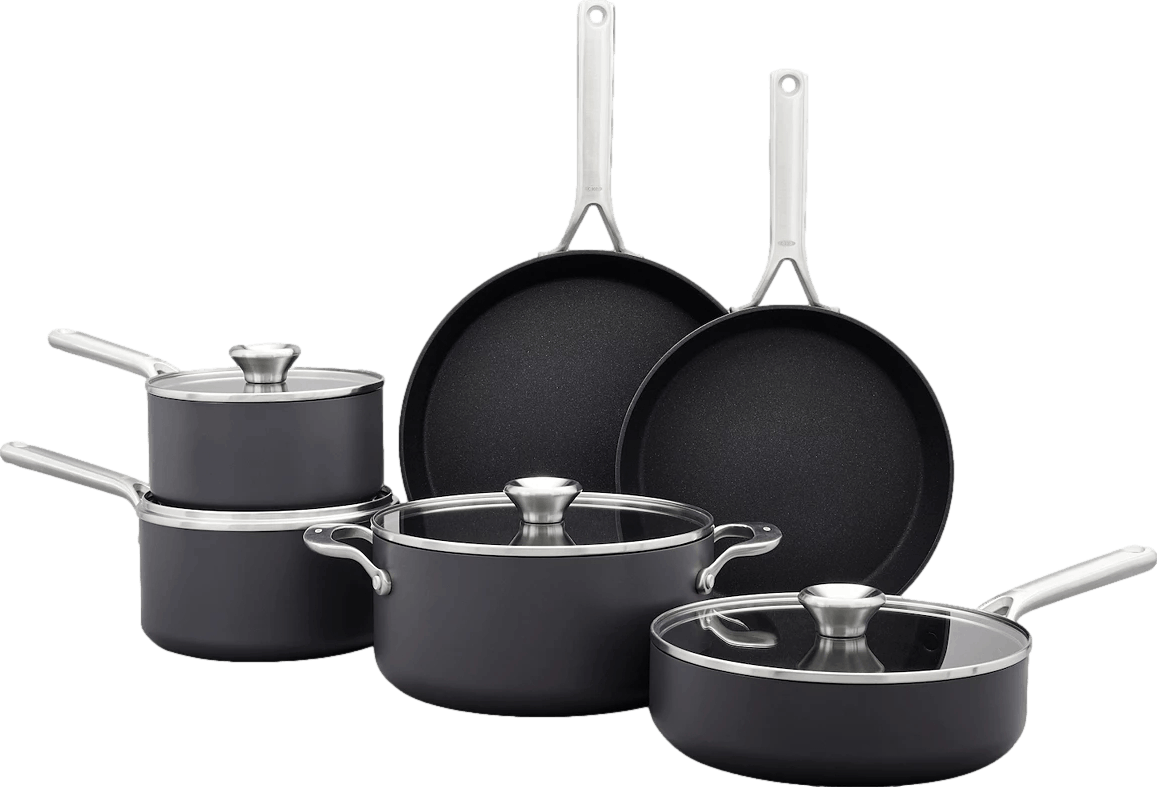 OXO Mira Tri-ply Stainless Steel, 10 Piece Cookware Pots and Pans Set  including Ceramic Nonstick Frying Pan, Induction, Multi Clad, Dishwasher  and