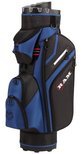 Ram Golf Premium Cart Bag with 14 Way Molded Organizer Divider Top · Black/Blue