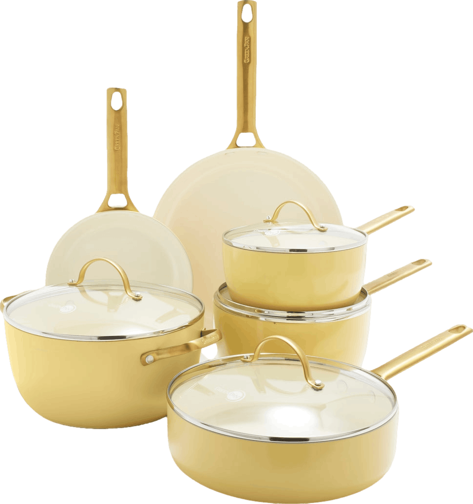 14pcs Yellow color casting aluminum cookware sets with white