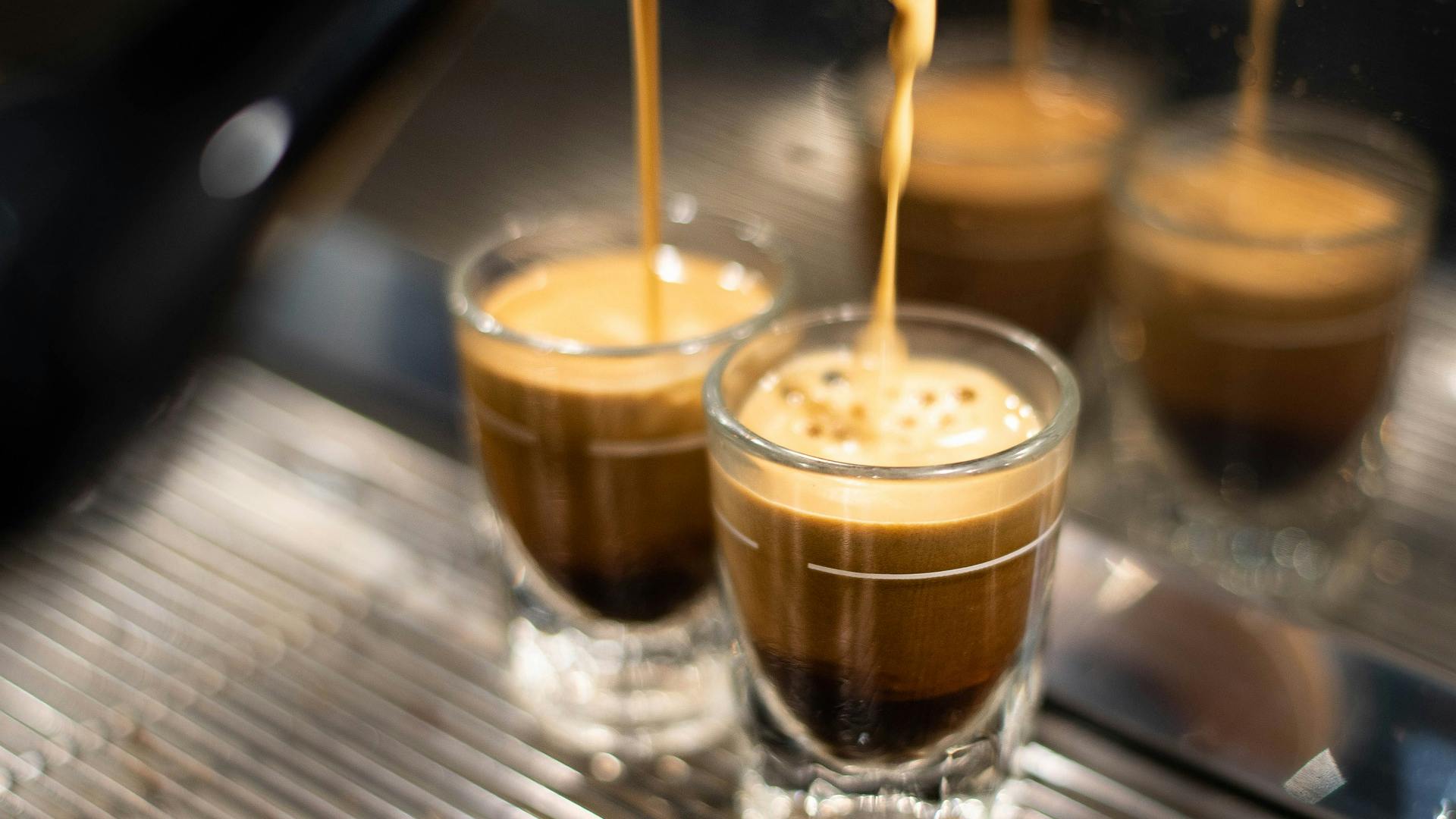 Espresso shots being pulled.