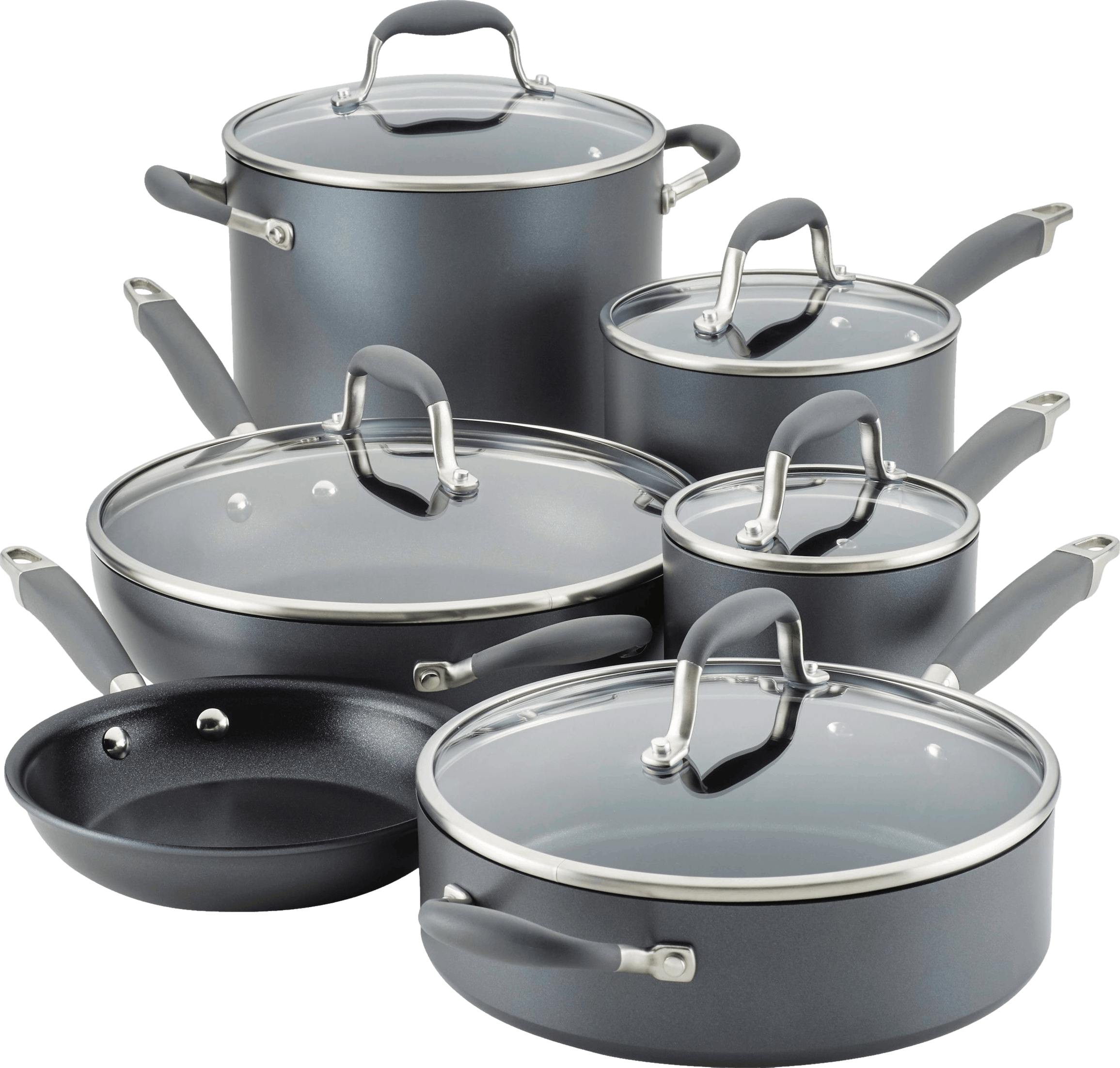 LEGEND COOKWARE 11 pc Pots, Pans, and Cast Iron Pizza Pan Bundle Silver |  Pro Quality 3-Ply Clad Cookware for Oven, Induction, Cooking, Pizza