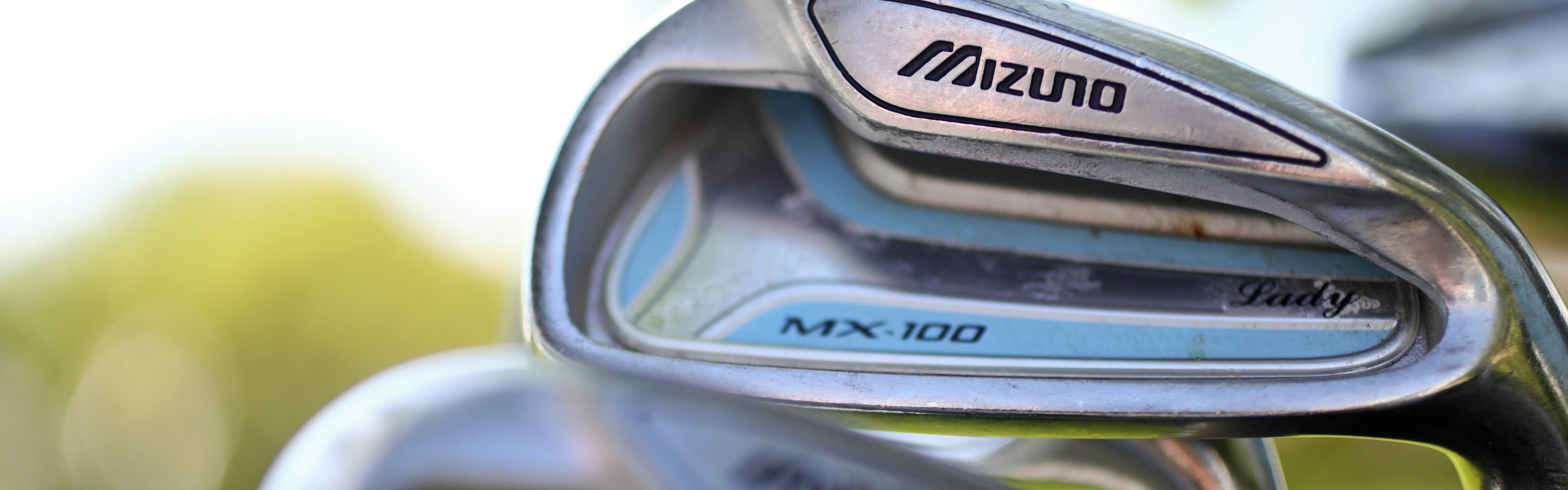 Close up of a Mizuno golf iron. 