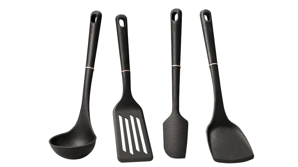 Silicone Cookware Set, 4 Piece Silicone Cookware, Best Kitchen Utensils  with Stainless Steel Handles, Black 