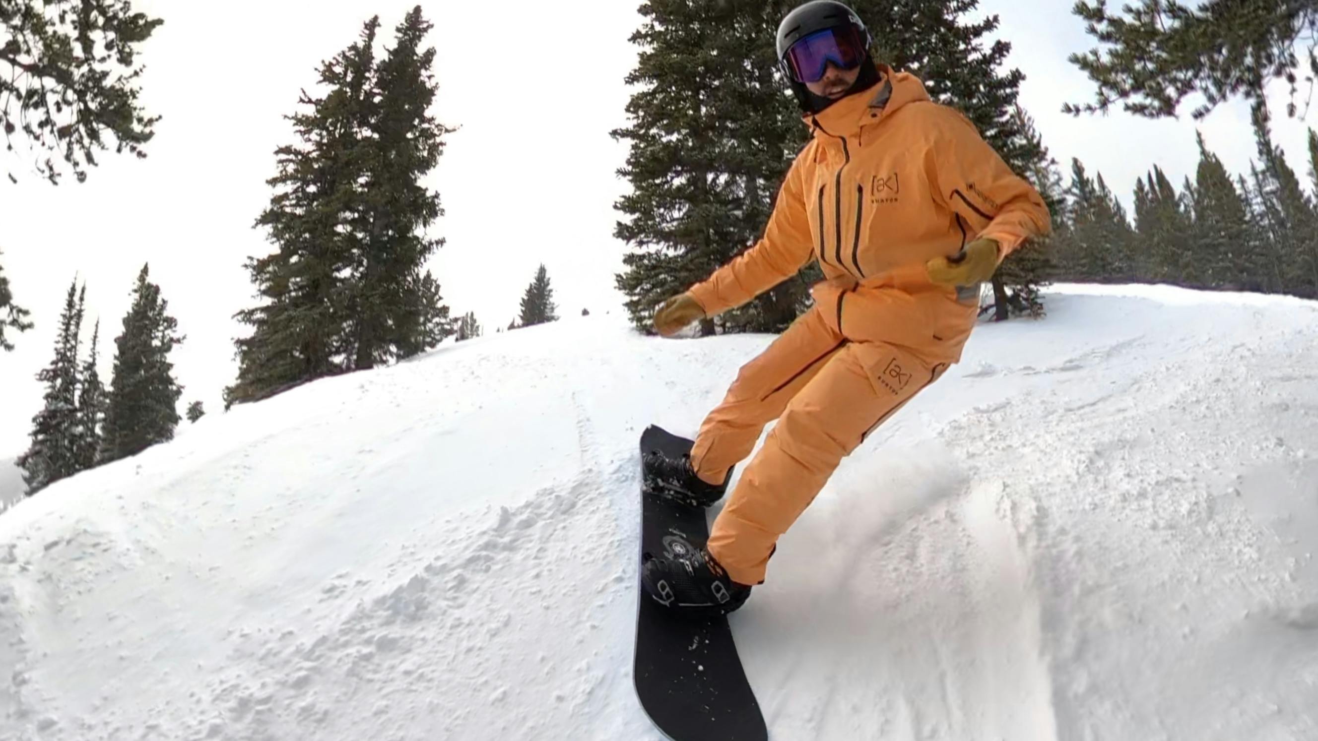 Snowboarding Expert Mike Leighton testing the Never Summer Valhalla snowboard