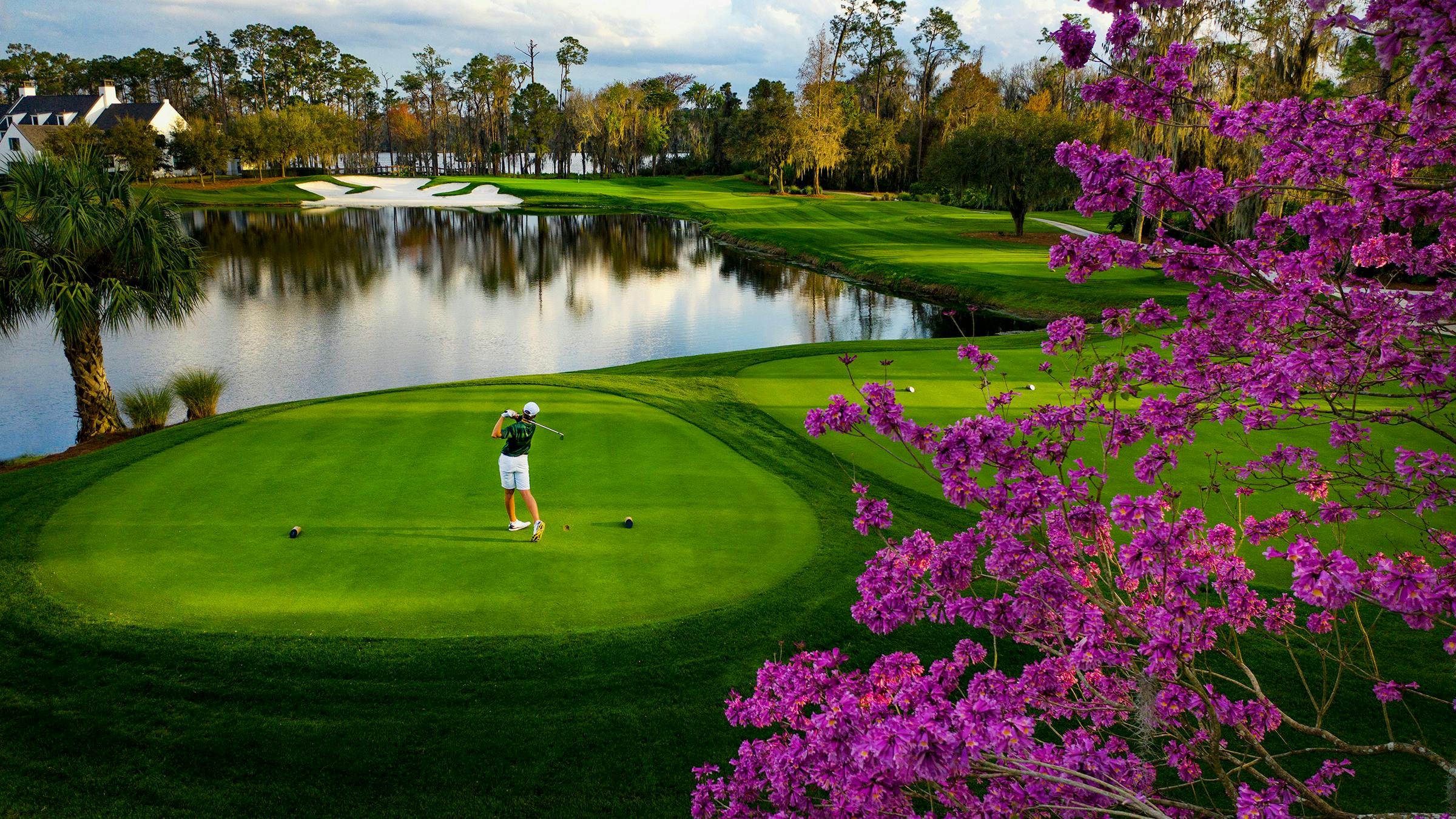 A golfer on the 13th hole at Lake Nona Golf & Country Club. 