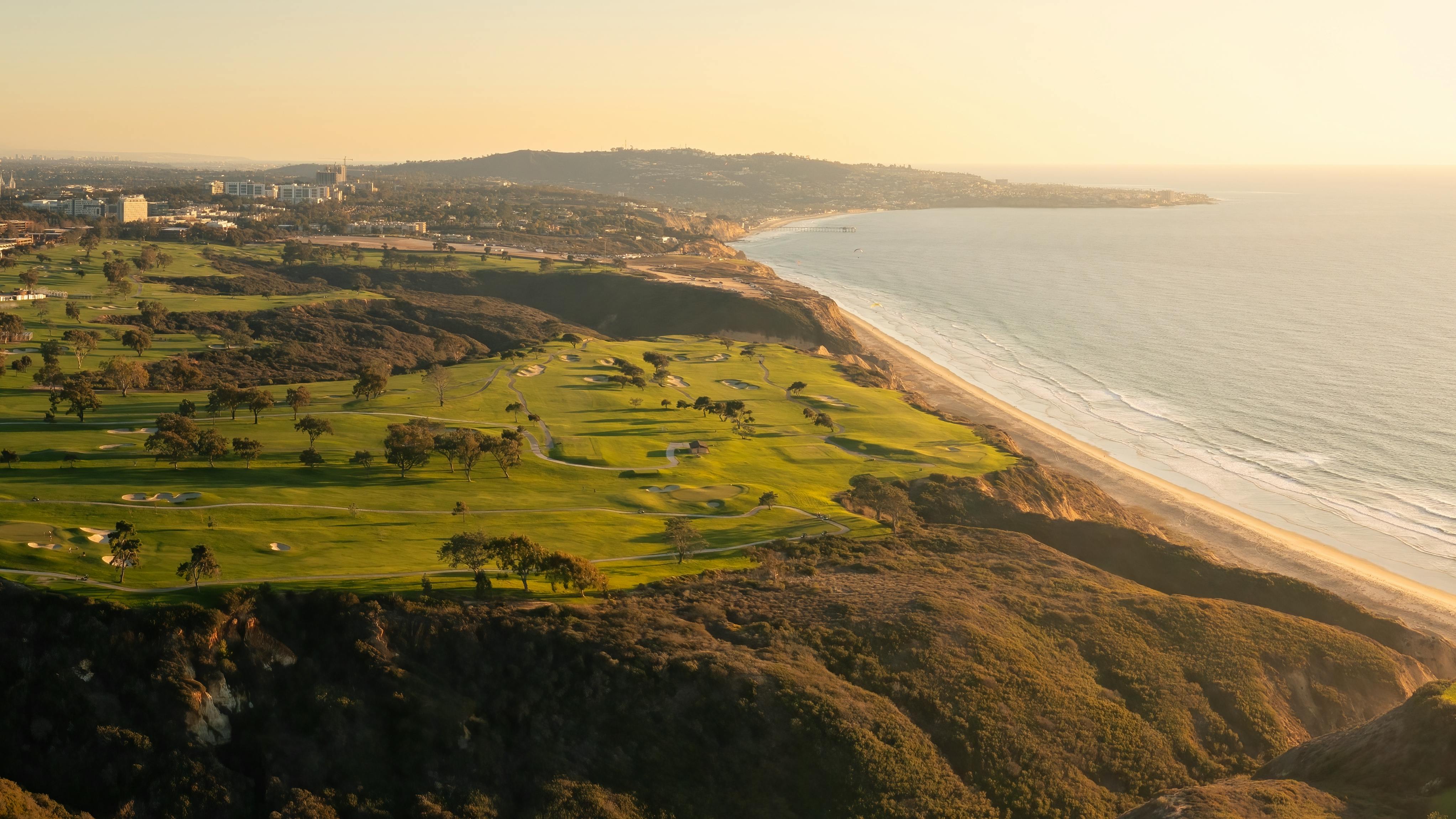 Golf Course at Torrey Pines in La Jolla, California, aerial panorama.