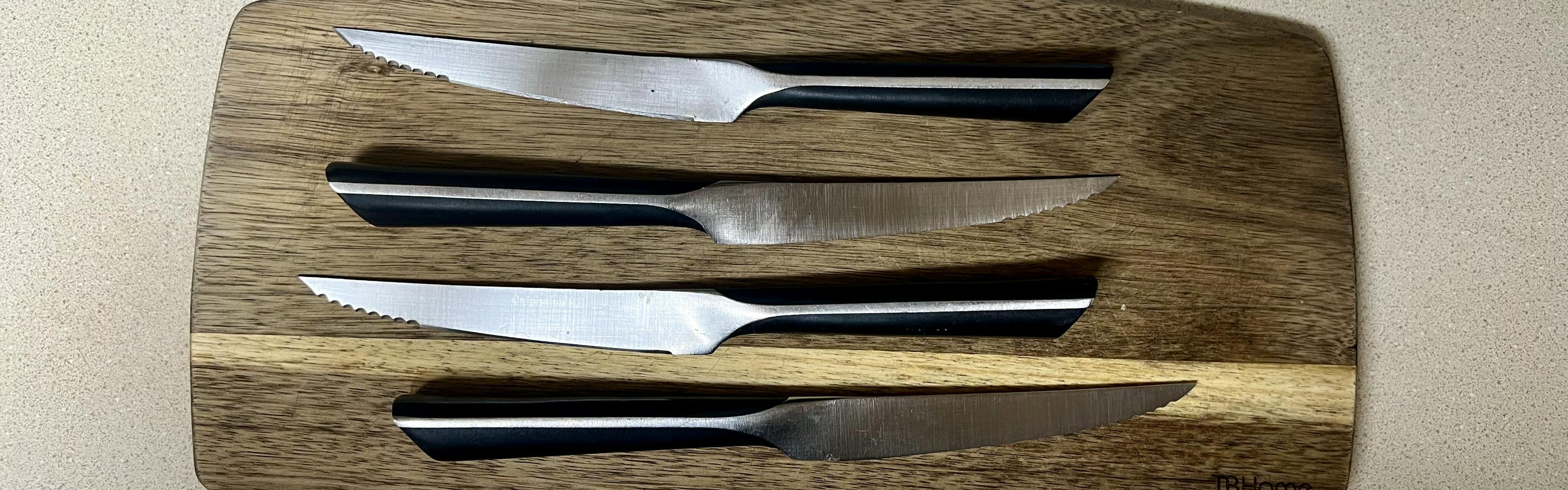 SET OF 4 - 5-Inch Blade Restaurant Style Steak Knives, Round Tip,  Thick-Grip Wood Handle Steak Knife Set